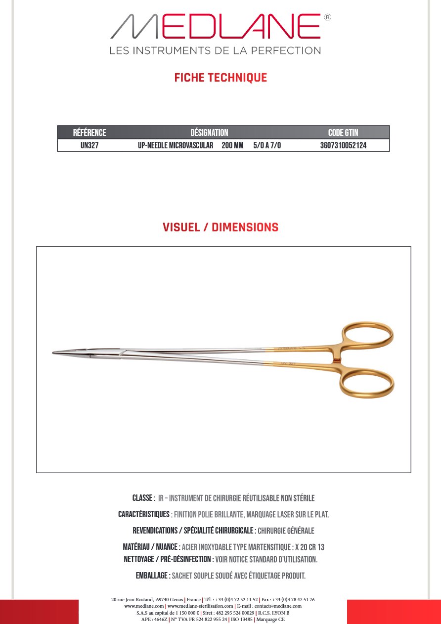 Photo produit MEDLANE : Up-needle Microvascular 200 mm 5/0 a 7/0, référence UN327
