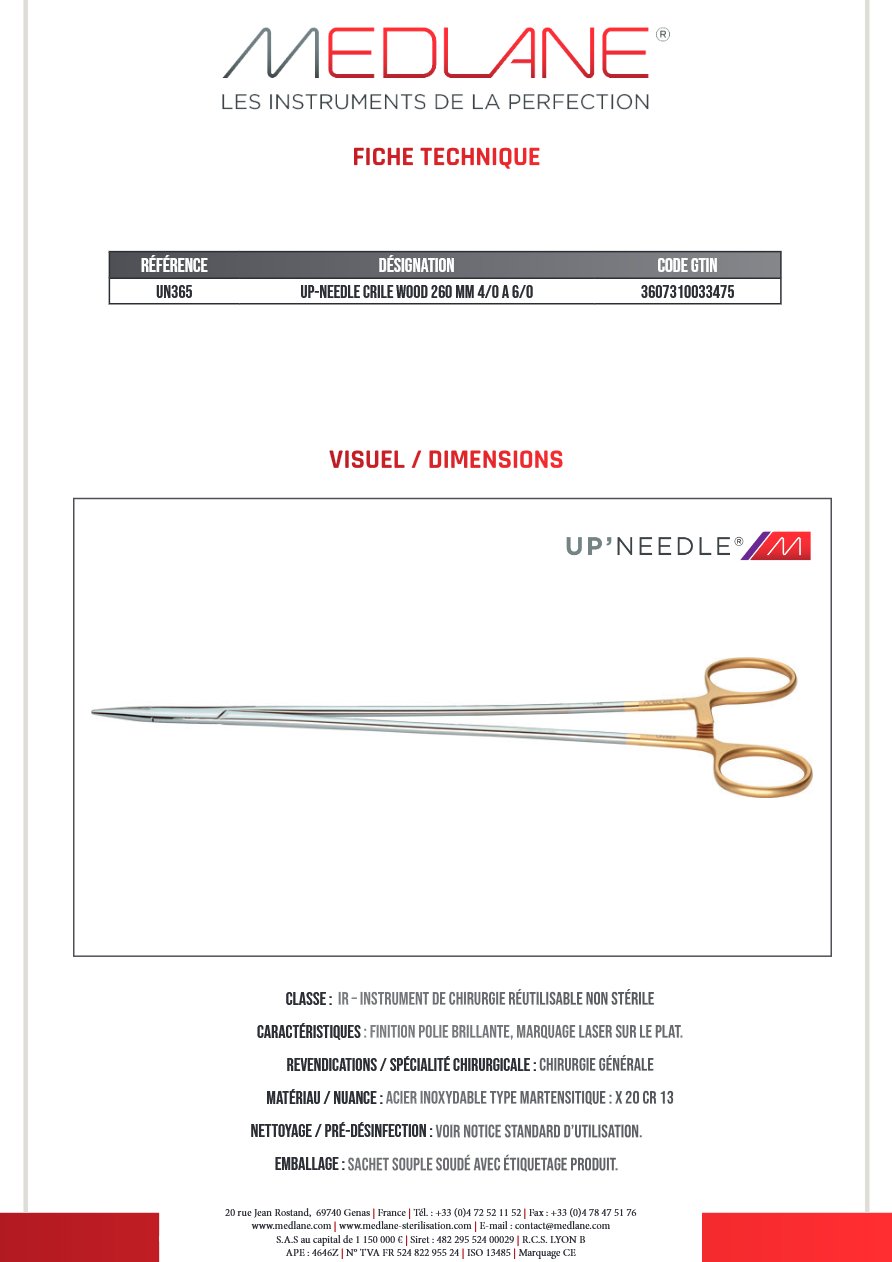 Up-needle Crile Wood 260 mm 4/0 a 6/0 — REF UN365