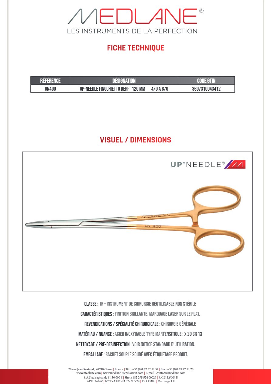 Up-needle Finochietto Derf 120 mm 4/0 a 6/0 — REF UN400