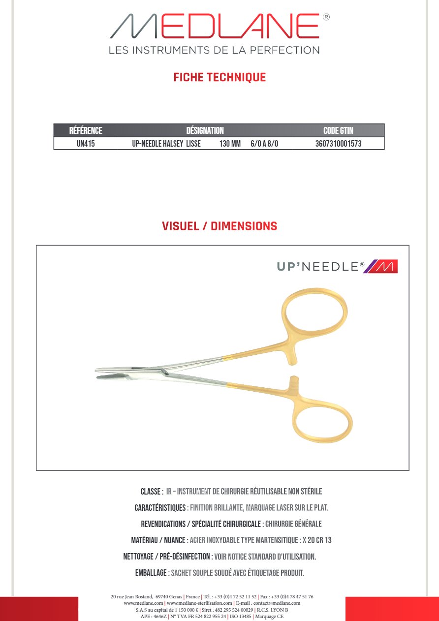Up-needle Halsey Lisse 130 mm 6/0 a 8/0 — REF UN415