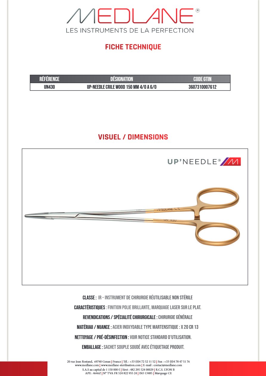 Up-needle Crile Wood 150 mm 4/0 a 6/0 — REF UN430