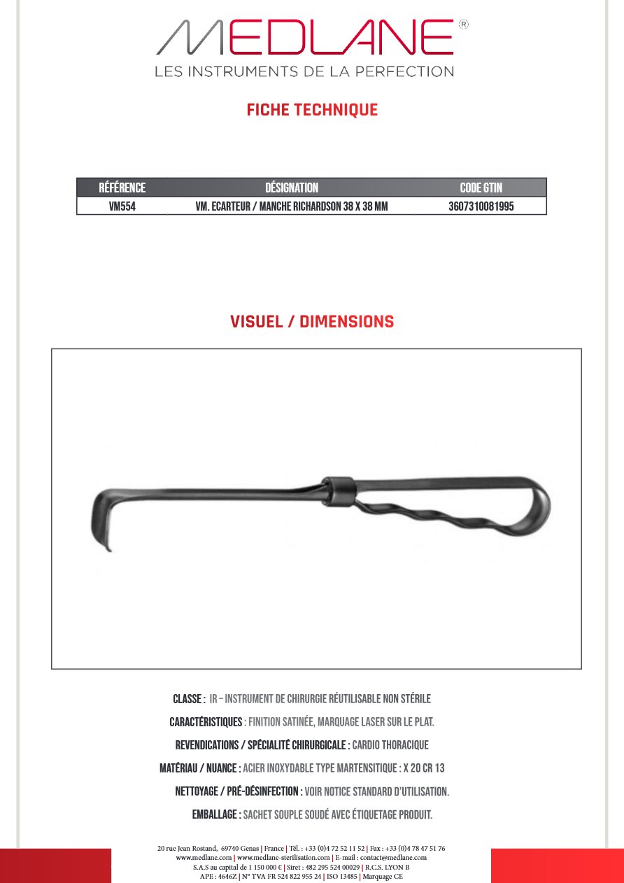 Valve mitrale ECARTEUR / MANCHE RICHARDSON 38 X 38 MM — REF VM554