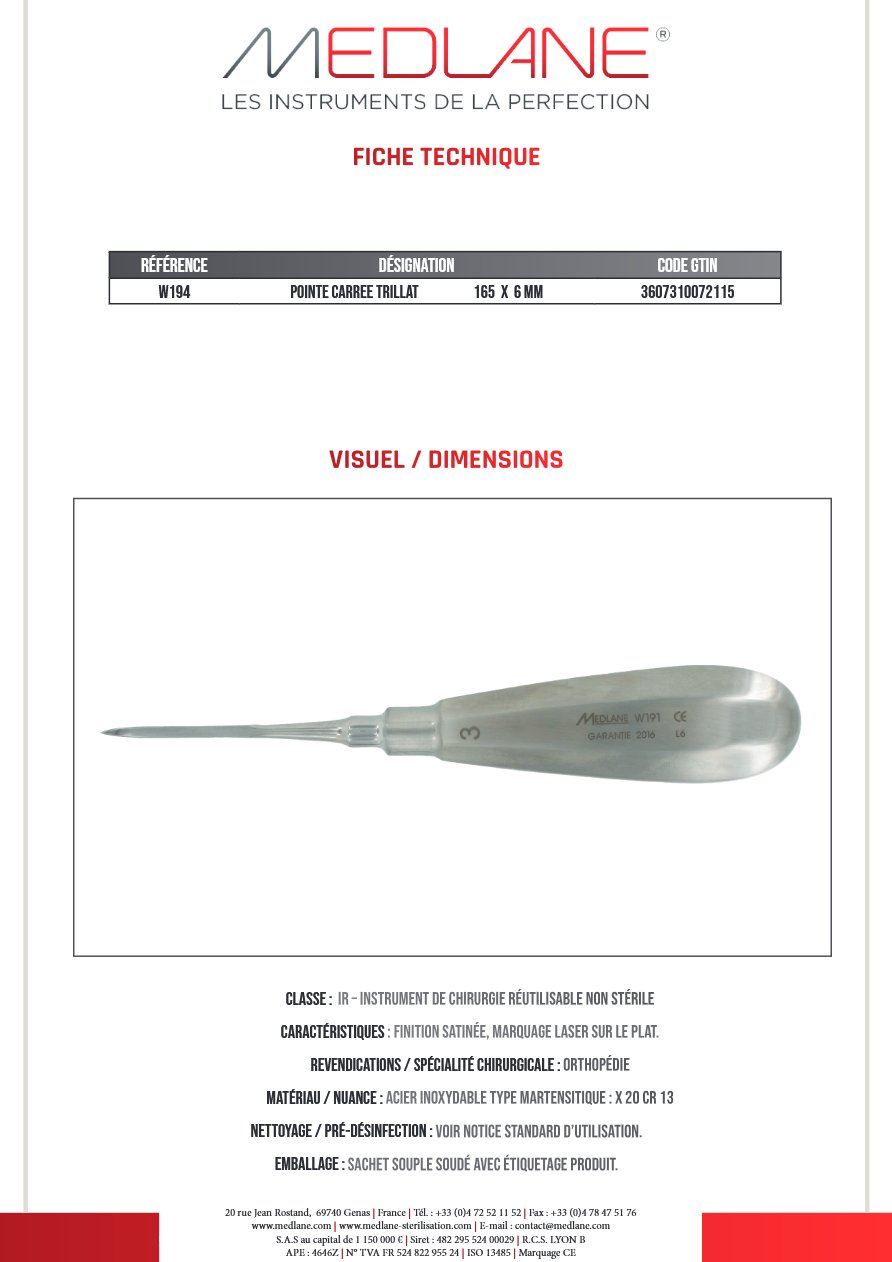 Pointe Carree Trillat 165 X 6 mm — REF W194