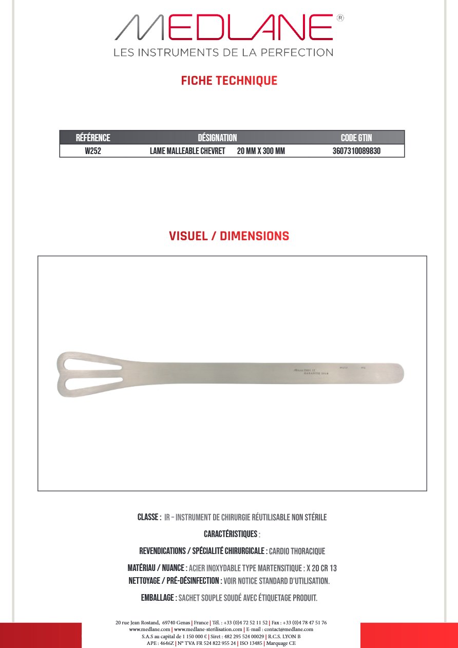 Lame Malleable Chevret 20 mm X 300 mm — REF W252
