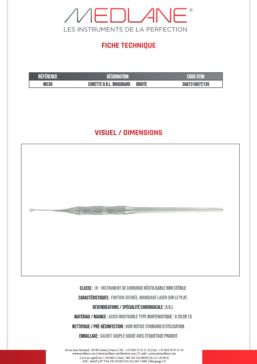 Curette O.R.L. Brugirard Droite — REF W538