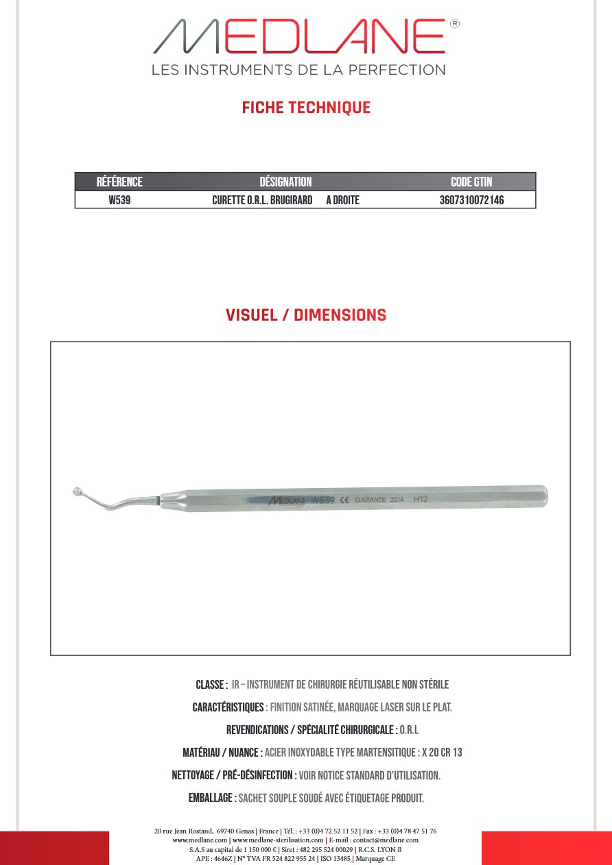 Curette O.R.L. Brugirard a Droite — REF W539