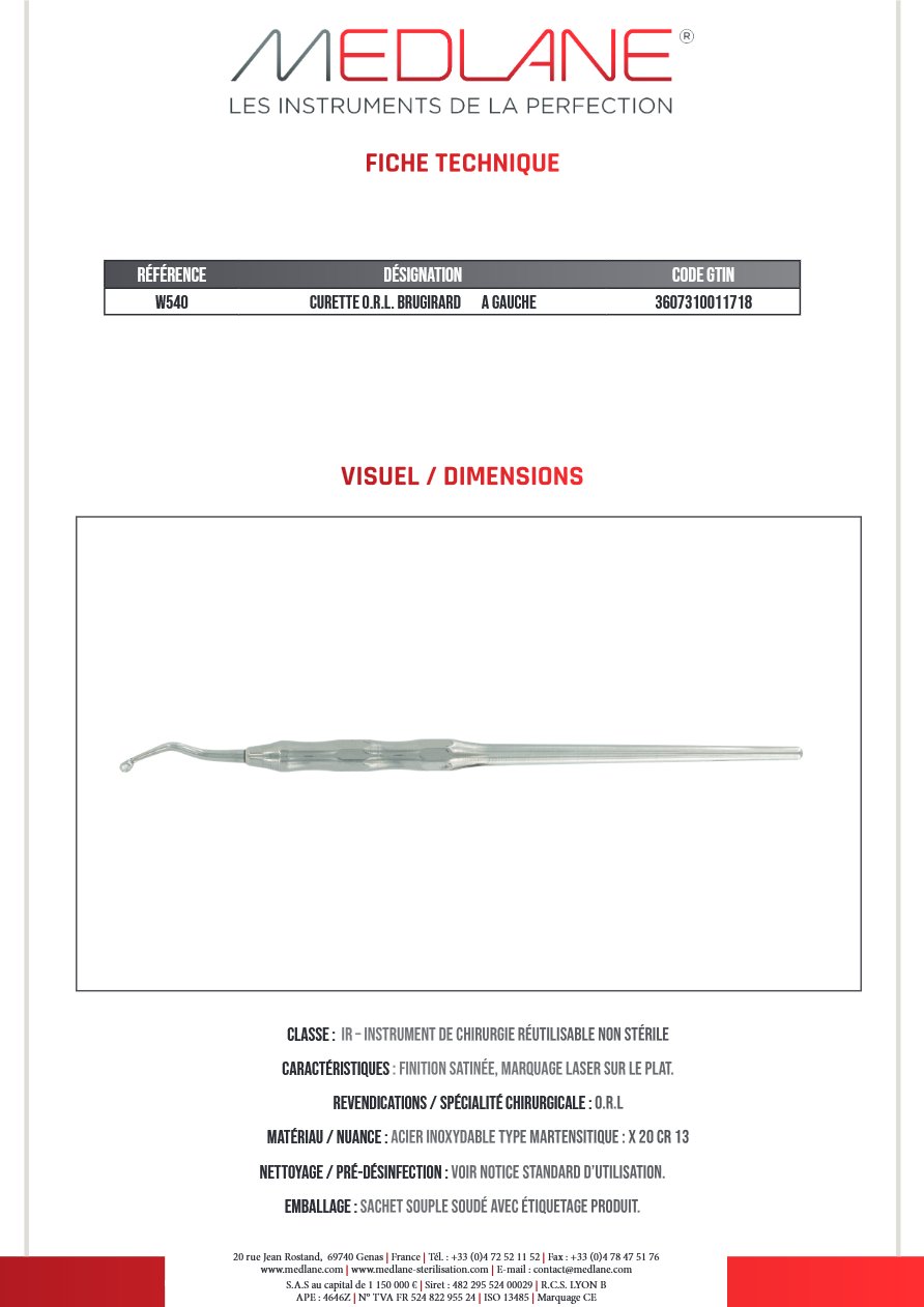 Curette O.R.L. Brugirard a Gauche — REF W540