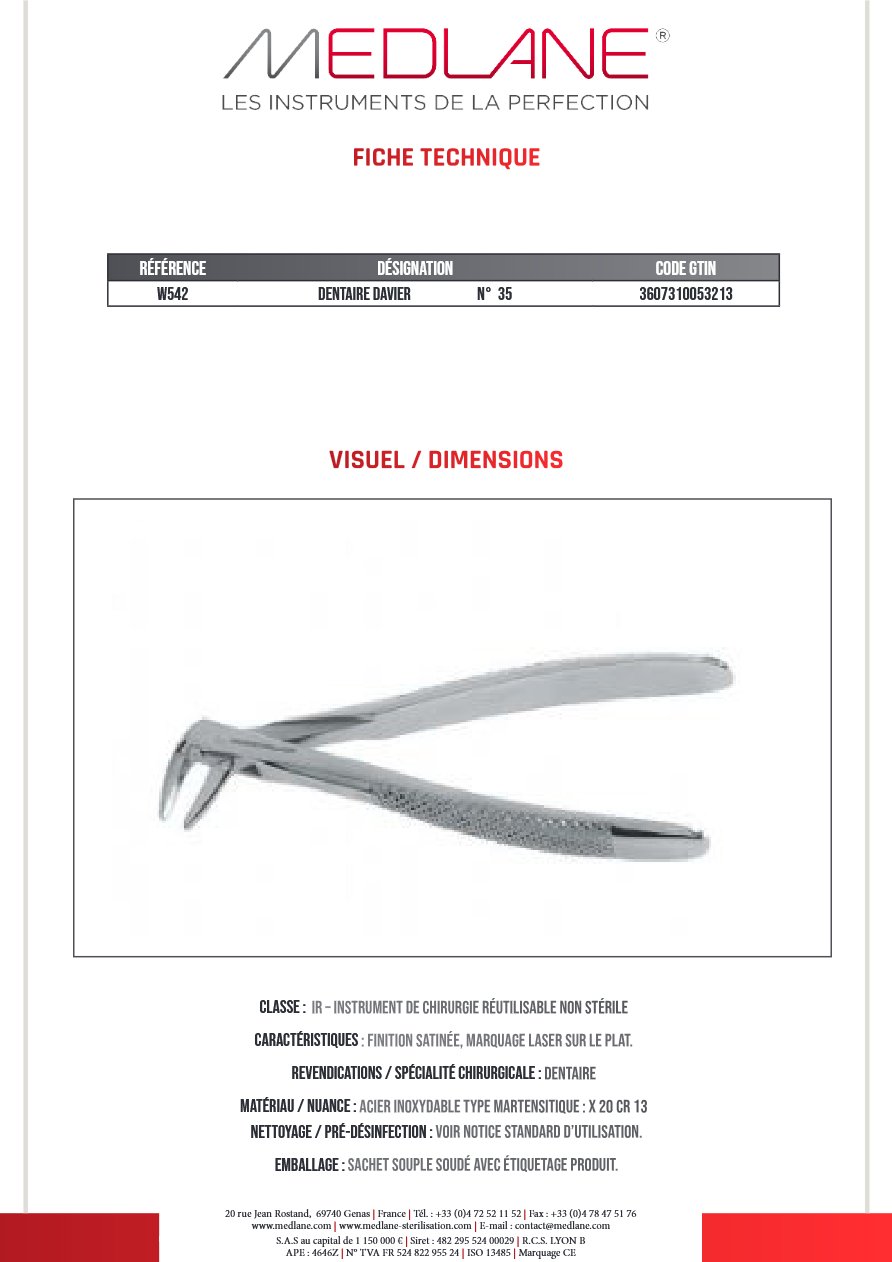 Dentaire Davier N°35 — REF W542