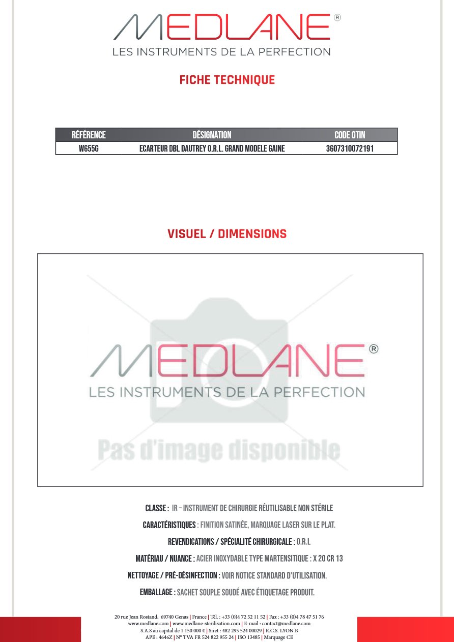 Ecarteur Dbl Dautrey O.R.L. Grand Modele Gaine — REF W655G