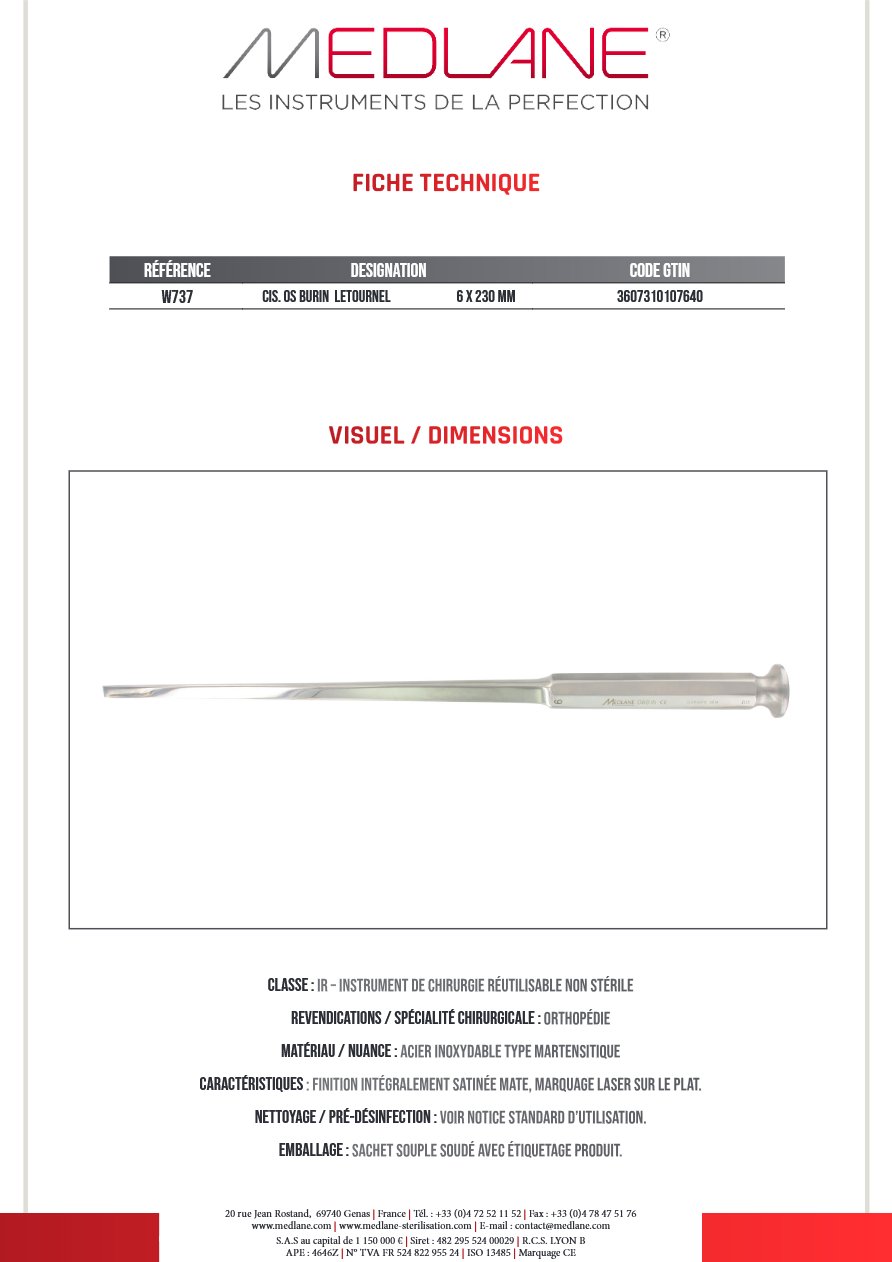 Ciseaux Os Burin Letournel 6 X 230 mm — REF W737