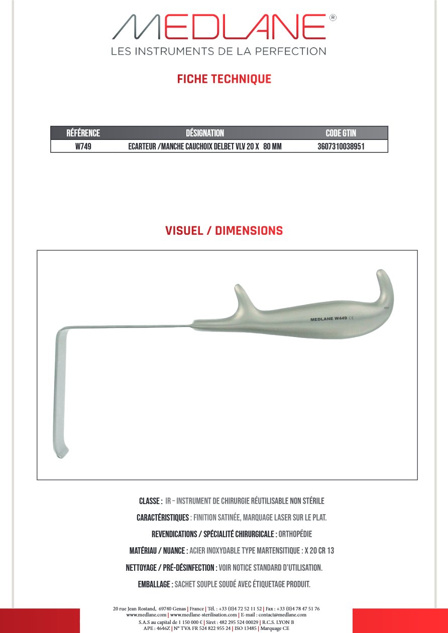 Ecarteur /manche Cauchoix Delbet Vlv 20 X 80 mm — REF W749