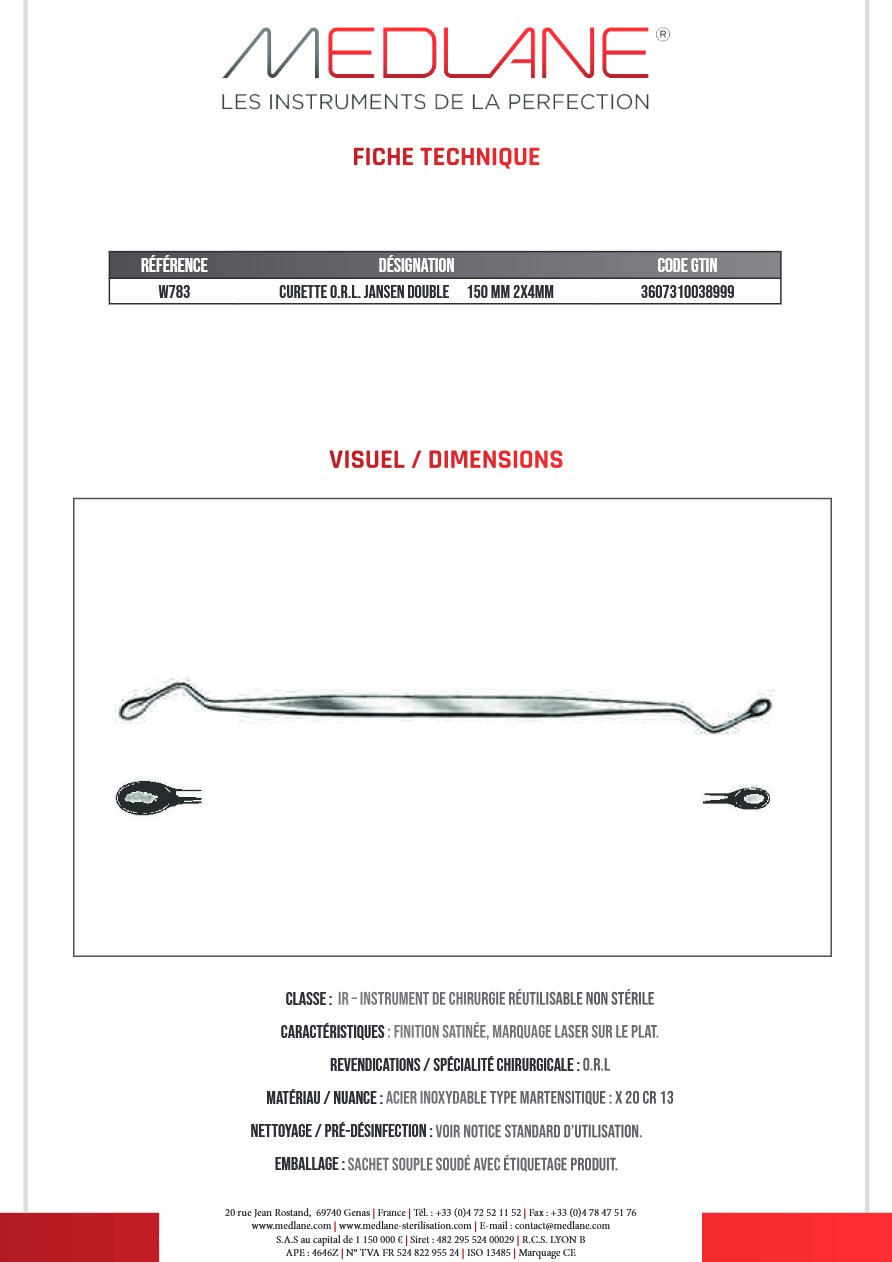 Curette O.R.L. Jansen Double 150 mm 2X4MM — REF W783