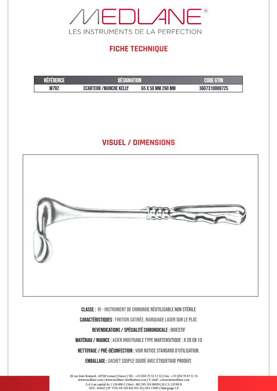 Ecarteur /manche Kelly 65 X 50 mm 260 mm — REF W792