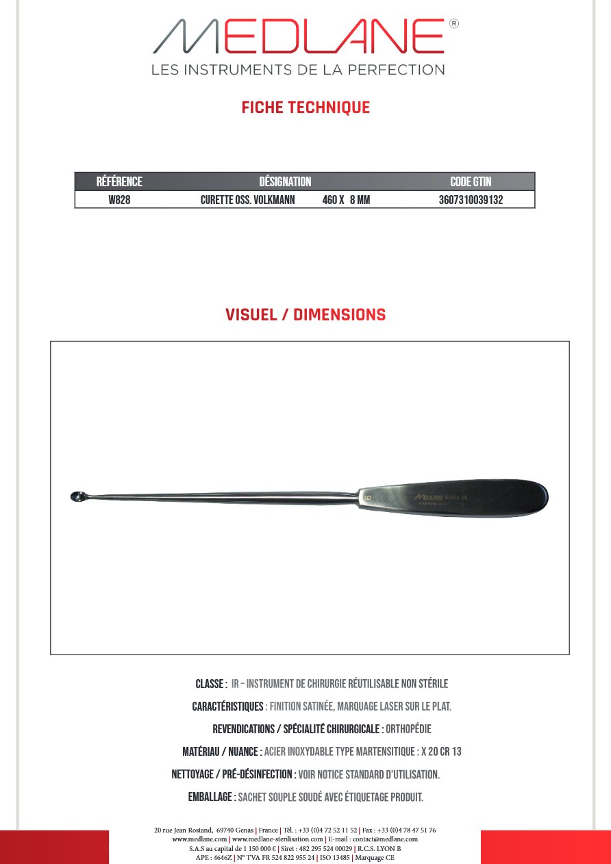Curette Osseuse Volkmann 460 X 8 mm — REF W828