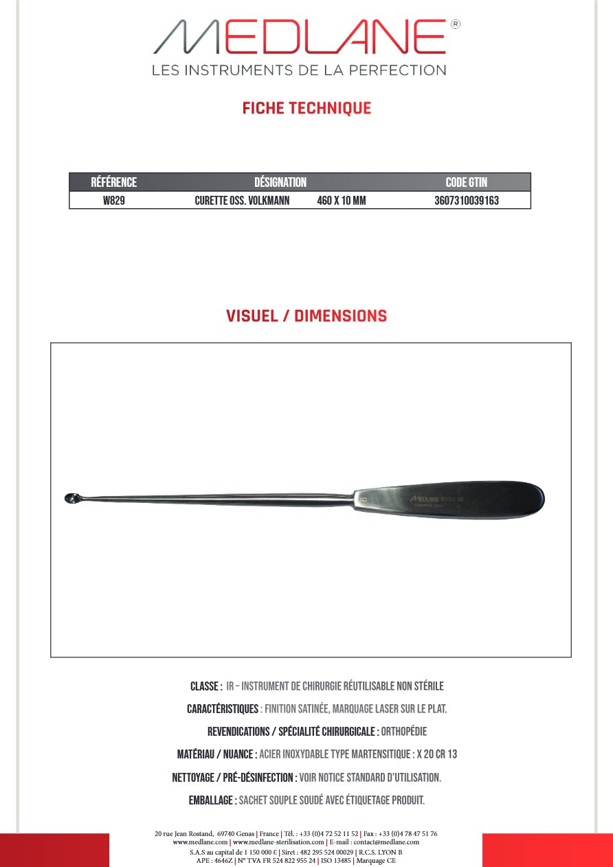 Curette Osseuse Volkmann 460 X 10 mm — REF W829