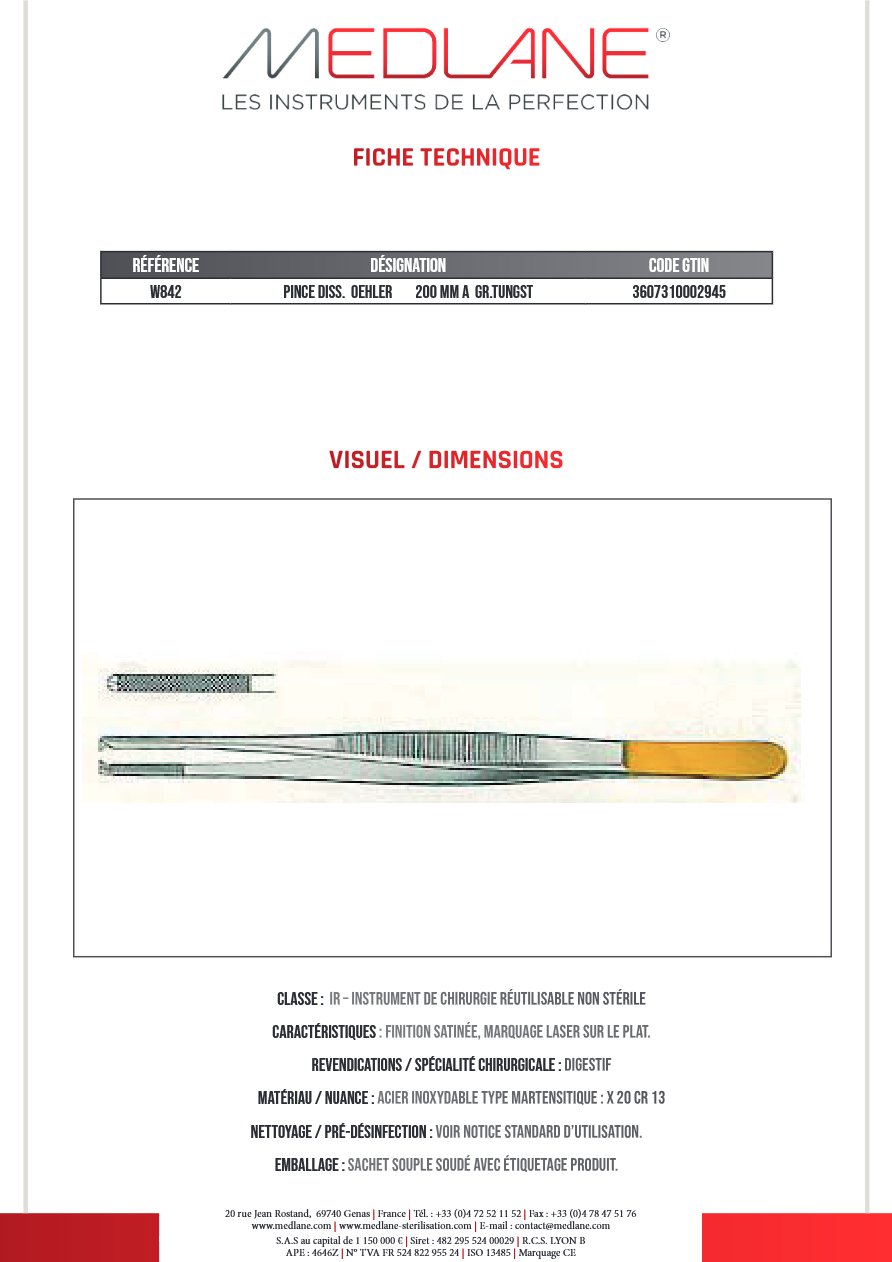 Pince Diss. Oehler 200 mm a Gr.tungst — REF W842