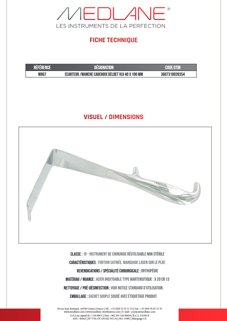 Ecarteur /manche Cauchoix Delbet Vlv 40 X 100 mm — REF W867