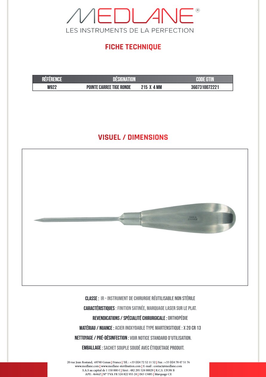 Pointe Carree Tige Ronde 215 X 4 mm — REF W922