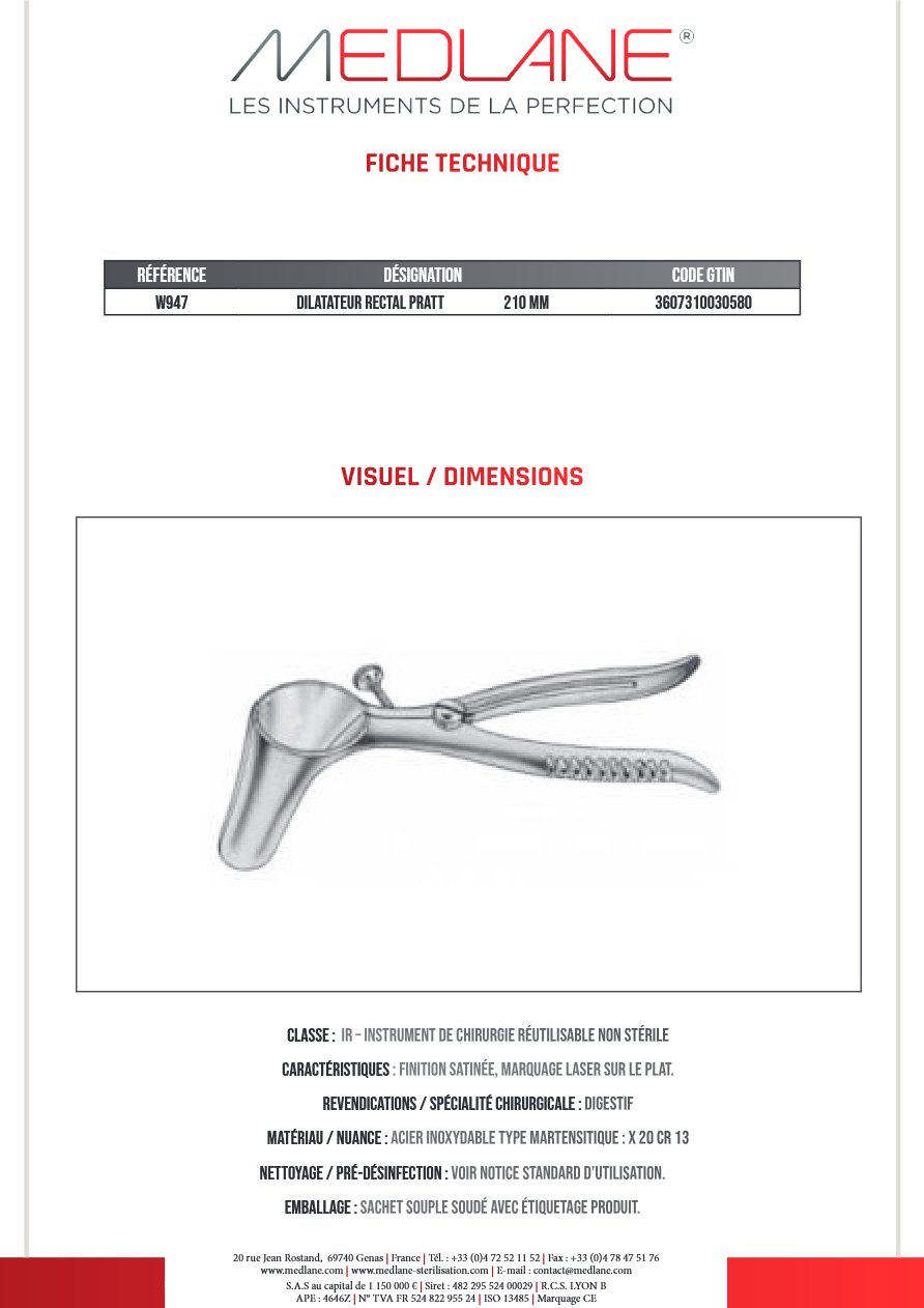 Dilatateur Rectal Pratt 210 mm — REF W947