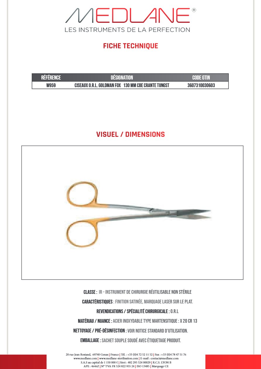 Ciseaux O. R. L. Goldman Fox 130 mm Courbe Crante Tungstène — REF W959