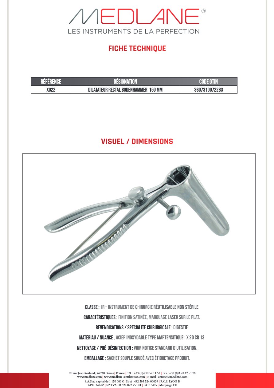 Dilatateur Rectal Bodenhammer 150 mm — REF X022