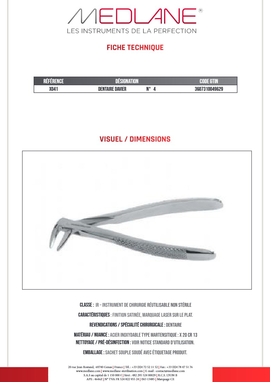 Dentaire Davier N°4 — REF X041