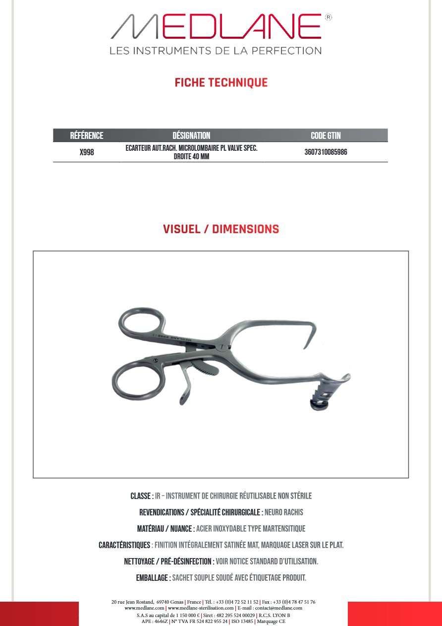 Ecarteur Aut.rach. Microlombaire Pl Valve Spec. Droite 40 mm — REF X998