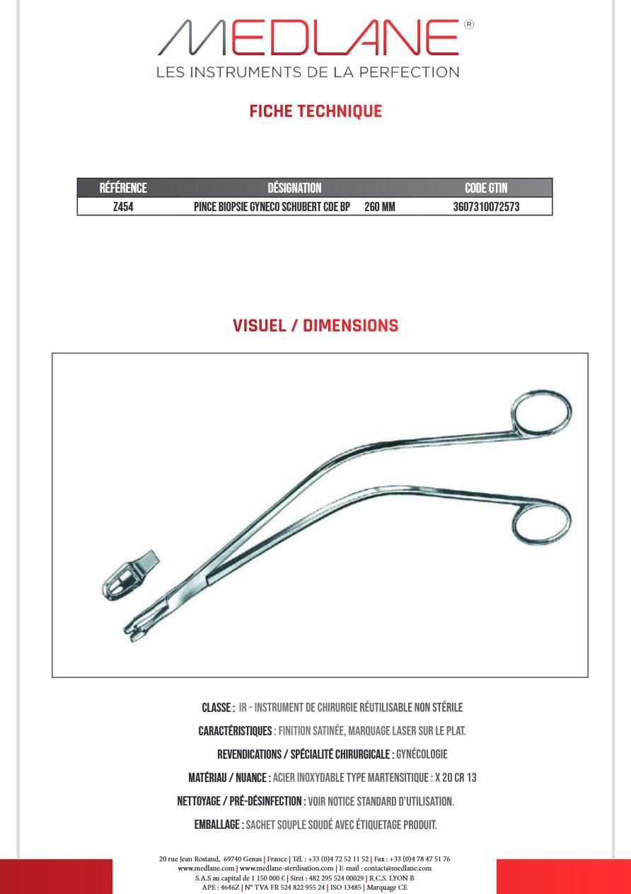 Pince Biopsie Gynécologique Schubert Cde Bp 260 mm — REF Z454
