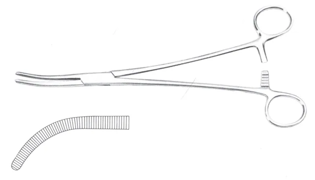 Gynecological forceps Wertheim curved without Tee Th 25 cm — REF 34004