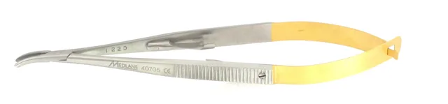 Porte Aiguille micro Castro Corps Plateau 140 mm Courbe a Verrou Mors Tungstene Lisse 12 X 1,6 X 2,3 mm — REF 40705